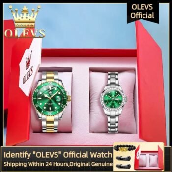 OLEVS Couple Watch Set with Waterproof Quartz Design – Matching Gift Set