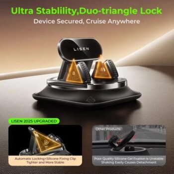 LISEN 360° Car Phone Holder with Strong Suction & Anti-Slip Grip
