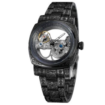 Forsining Retro Skeleton Watch | Men’s Engraved Mechanical - Black