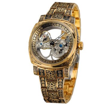 Forsining Retro Skeleton Watch | Men’s Engraved Mechanical - Gold